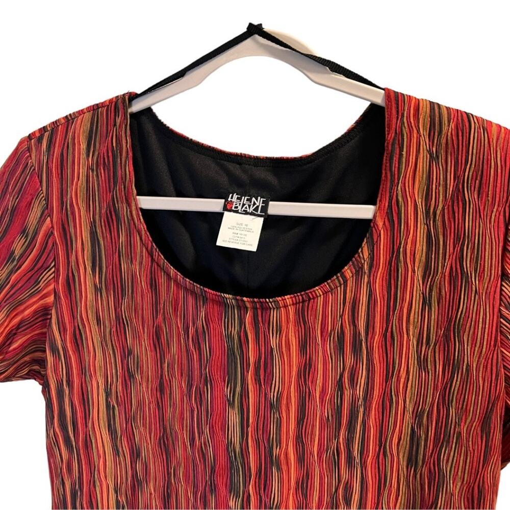 Helene Blake Vintage Striped Layered Midi Dress Red Black Textured Plus Size 16 - Picture 2 of 10
